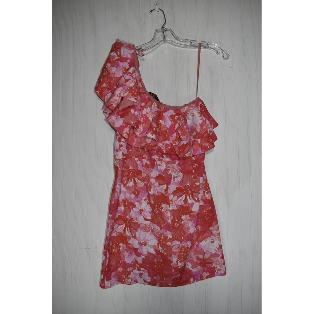 DO+BE Floral One Shoulder Ruffle Dress Party Cocktail Pink White S - Picture 3 of 3